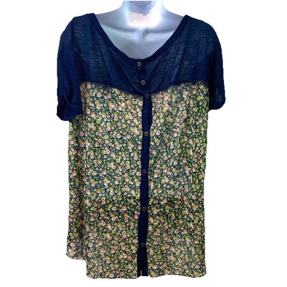 Free People Womens Top Popover Linen Blend Floral Button Back Hippie Boho OS - Picture 3 of 8
